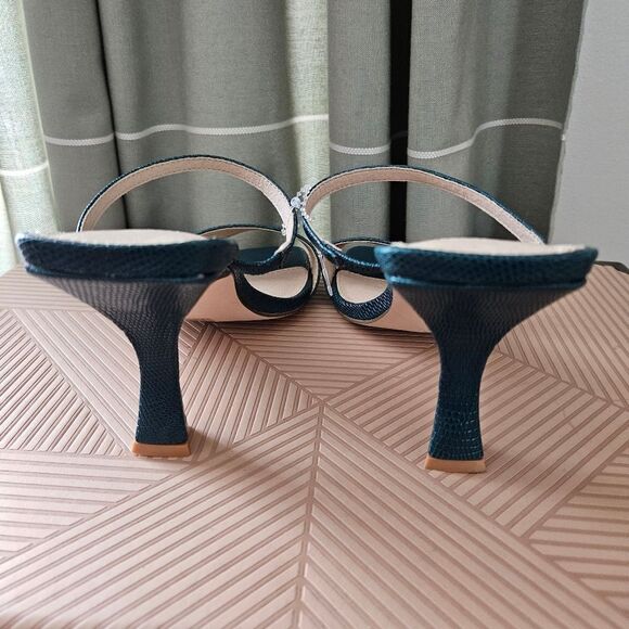 Urban Outfitters Heels Teal Textured Open Toe Strappy Cocktail Casual Wedding - Picture 3 of 12